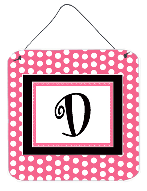CJ1001-DDS66 Letter D Initial - Pink Black Polka Dots Aluminium Metal Wall Or Door Hanging Prints