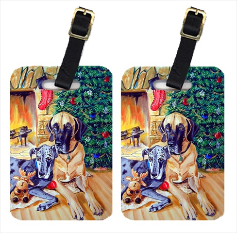 Harlequin And Blue Great Dane Under The Christmas Tree Luggage Tags- Pack - 2