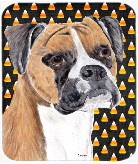 Boxer Fawn Uncropped Ears Candy Corn Halloween Mouse Pad, Hot Pad Or Trivet
