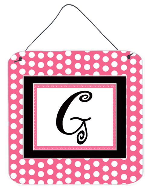 CJ1001-GDS66 Letter G Initial - Pink Black Polka Dots Aluminium Metal Wall Or Door Hanging Prints