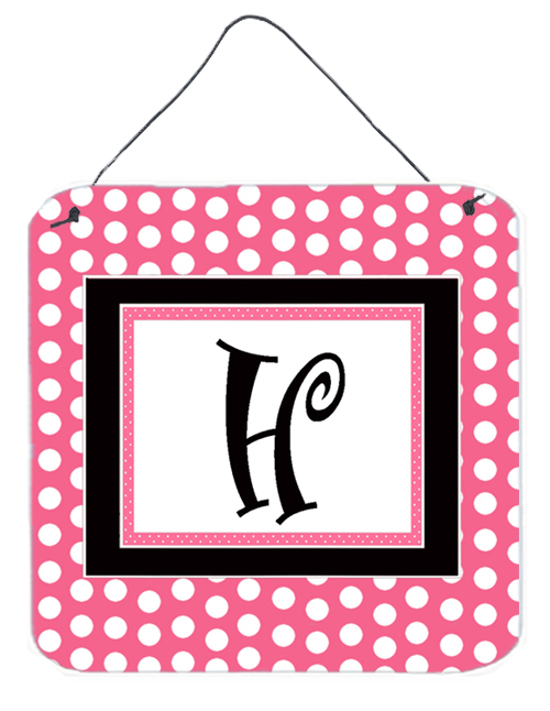 CJ1001-HDS66 Letter H Initial - Pink Black Polka Dots Aluminium Metal Wall Or Door Hanging Prints