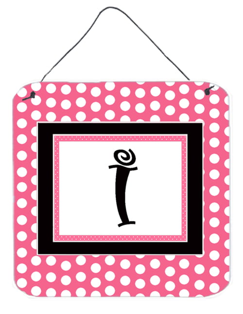 CJ1001-IDS66 Letter I Initial - Pink Black Polka Dots Aluminium Metal Wall Or Door Hanging Prints
