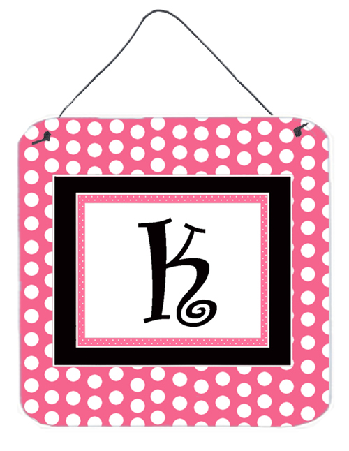 CJ1001-KDS66 Letter K Initial - Pink Black Polka Dots Aluminium Metal Wall Or Door Hanging Prints