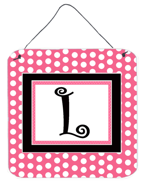 CJ1001-LDS66 Letter L Initial - Pink Black Polka Dots Aluminium Metal Wall Or Door Hanging Prints