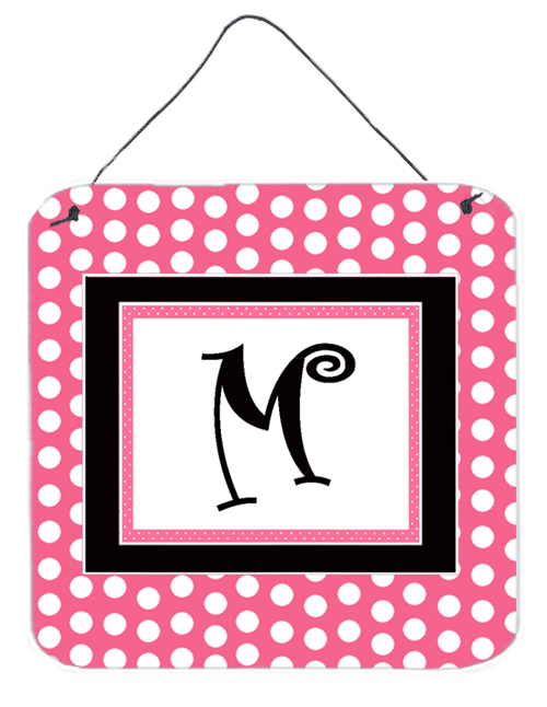 CJ1001-MDS66 Letter M Initial - Pink Black Polka Dots Aluminium Metal Wall Or Door Hanging Prints
