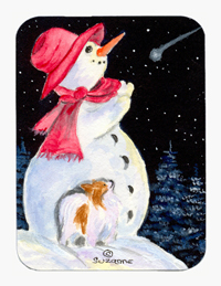 Snowman With Papillon Mouse Pad & Hot Pad Or Trivet
