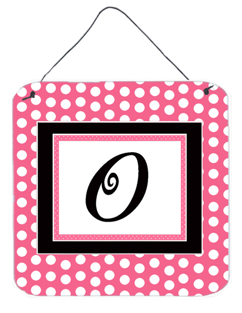 CJ1001-ODS66 Letter O Initial - Pink Black Polka Dots Aluminium Metal Wall Or Door Hanging Prints
