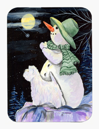 Snowman With Westie Mouse Pad & Hot Pad Or Trivet