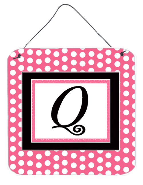 CJ1001-QDS66 Letter Q Initial - Pink Black Polka Dots Aluminium Metal Wall Or Door Hanging Prints
