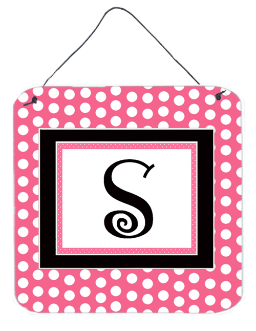 CJ1001-SDS66 Letter S Initial - Pink Black Polka Dots Aluminium Metal Wall Or Door Hanging Prints