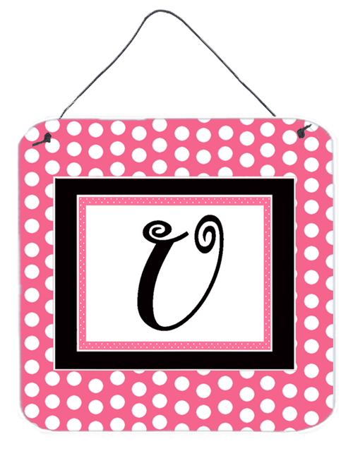 CJ1001-UDS66 Letter U Initial - Pink Black Polka Dots Aluminium Metal Wall Or Door Hanging Prints
