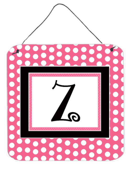 CJ1001-ZDS66 Letter Z Initial - Pink Black Polka Dots Aluminium Metal Wall Or Door Hanging Prints