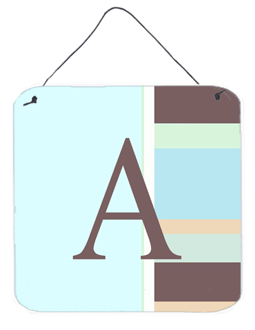 CJ1003-ADS66 Letter A Initial Monogram - Blue Stripes Aluminium Metal Wall Or Door Hanging Prints