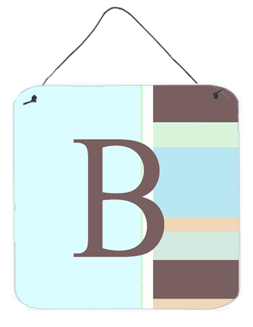 CJ1003-BDS66 Letter B Initial Monogram - Blue Stripes Aluminium Metal Wall Or Door Hanging Prints