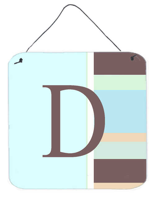 CJ1003-DDS66 Letter D Initial Monogram - Blue Stripes Aluminium Metal Wall Or Door Hanging Prints