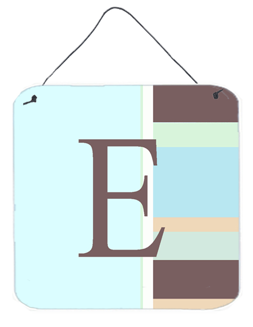 CJ1003-EDS66 Letter E Initial Monogram - Blue Stripes Aluminium Metal Wall Or Door Hanging Prints