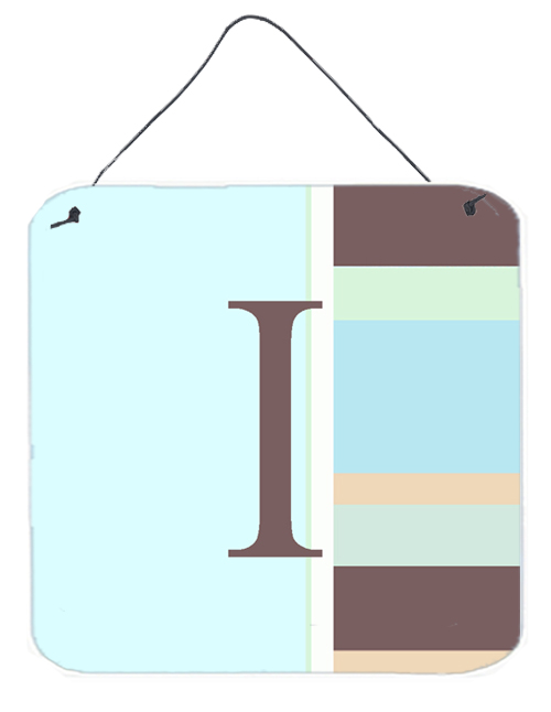 CJ1003-IDS66 Letter I Initial Monogram - Blue Stripes Aluminium Metal Wall Or Door Hanging Prints