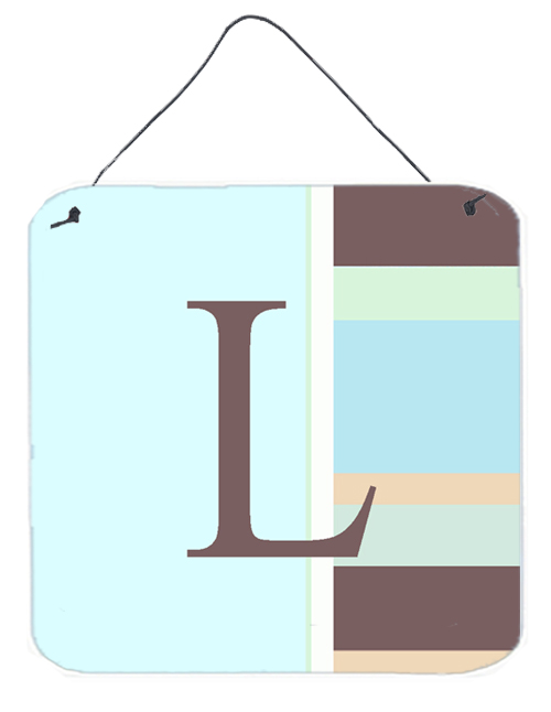 CJ1003-LDS66 Letter L Initial Monogram - Blue Stripes Aluminium Metal Wall Or Door Hanging Prints