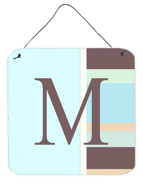 CJ1003-MDS66 Letter M Initial Monogram - Blue Stripes Aluminium Metal Wall Or Door Hanging Prints