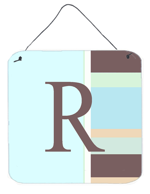 CJ1003-RDS66 Letter R Initial Monogram - Blue Stripes Aluminium Metal Wall Or Door Hanging Prints