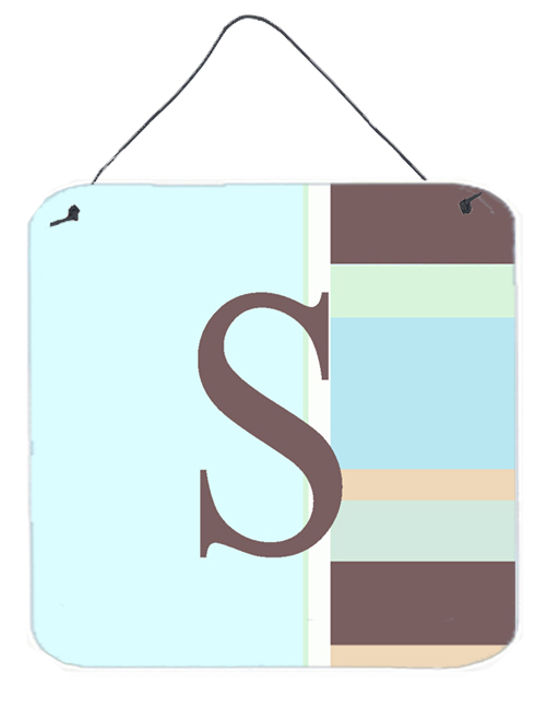CJ1003-SDS66 Letter S Initial Monogram - Blue Stripes Aluminium Metal Wall Or Door Hanging Prints