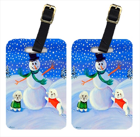 7145BT Snowman With A Bichon Frise Luggage Tags- Pack - 2