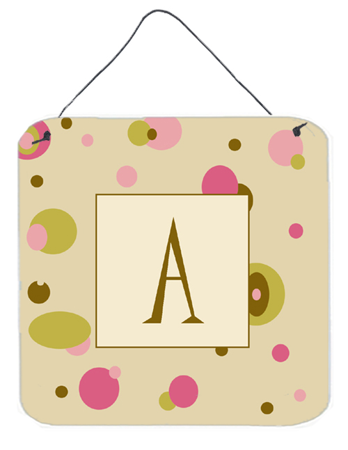 CJ1004-ADS66 Letter A Initial Monogram - Tan Dots Aluminium Metal Wall Or Door Hanging Prints