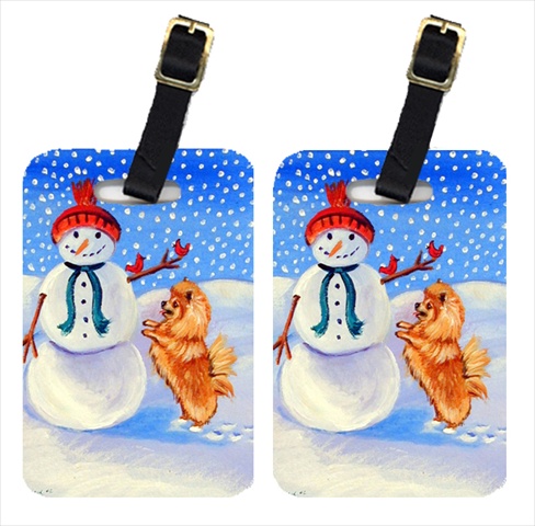 7151BT Snowman With Pomeranian Luggage Tags- Pack - 2