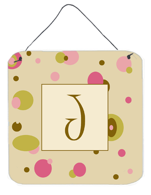 CJ1004-JDS66 Letter J Initial Monogram - Tan Dots Aluminium Metal Wall Or Door Hanging Prints