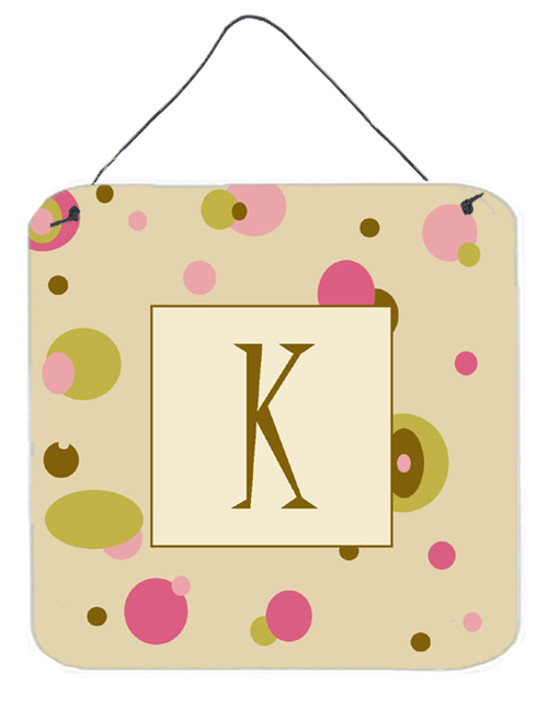 CJ1004-KDS66 Letter K Initial Monogram - Tan Dots Aluminium Metal Wall or Door Hanging Prints