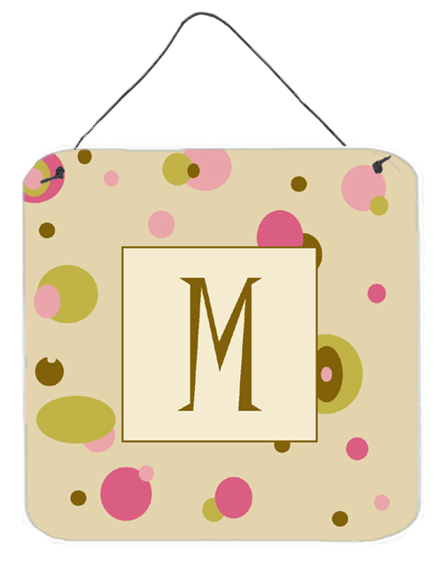 CJ1004-MDS66 Letter M Initial Monogram - Tan Dots Aluminium Metal Wall or Door Hanging Prints