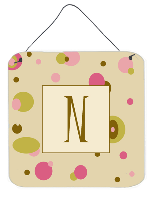 CJ1004-NDS66 Letter N Initial Monogram - Tan Dots Aluminium Metal Wall or Door Hanging Prints