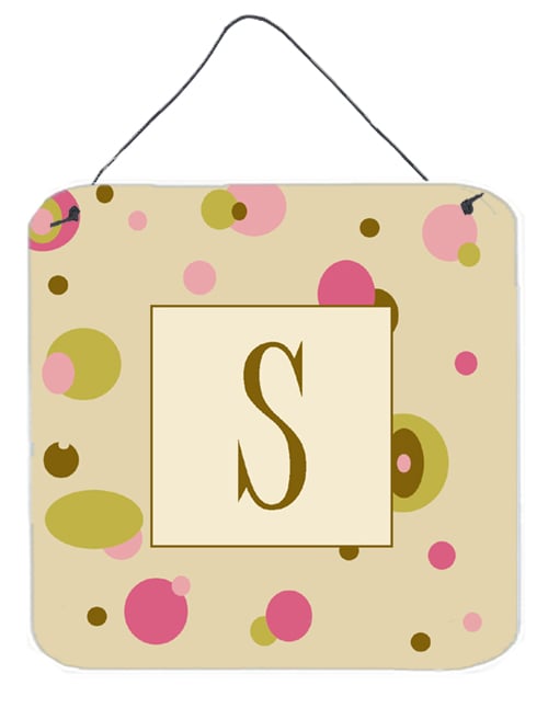 CJ1004-SDS66 Letter S Initial Monogram - Tan Dots Aluminium Metal Wall or Door Hanging Prints