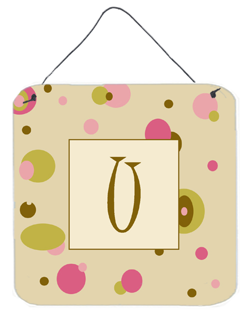 CJ1004-UDS66 Letter U Initial Monogram - Tan Dots Aluminium Metal Wall or Door Hanging Prints