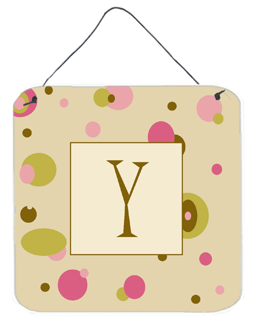 Letter Y Initial Monogram - Tan Dots Aluminium Metal Wall or Door Hanging Prints