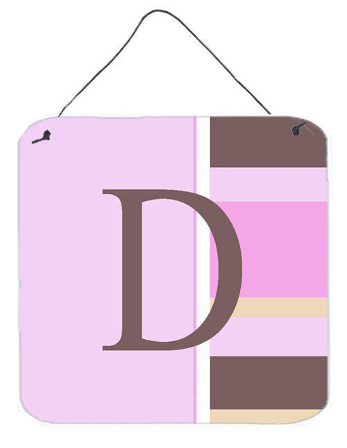 CJ1005-DDS66 Letter D Initial Monogram - Pink Stripes Aluminium Metal Wall or Door Hanging Prints
