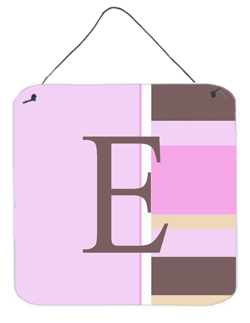 CJ1005-EDS66 Letter E Initial Monogram - Pink Stripes Aluminium Metal Wall or Door Hanging Prints