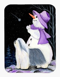 Snowman with Bearded Collie Mouse Pad & Hot Pad & Trivet