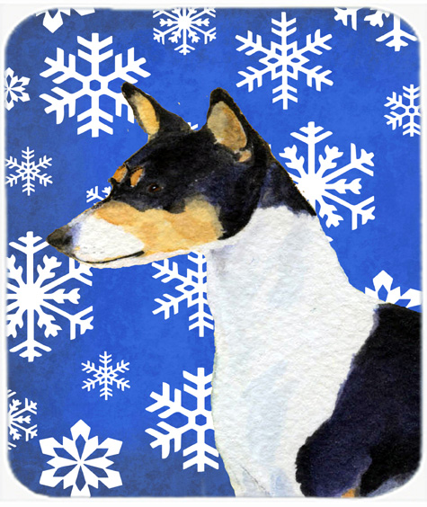 Basenji Winter Snowflakes Holiday Mouse Pad, Hot Pad or Trivet