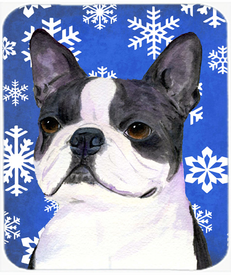 Boston Terrier Winter Snowflakes Holiday Mouse Pad, Hot Pad or Trivet