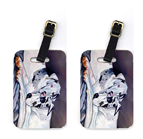 Pair of 2 Harlequin Natural Great Danes Luggage Tags