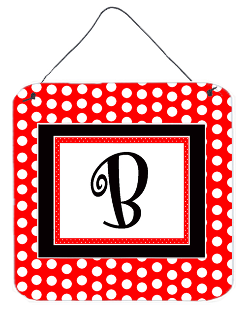 CJ1012-BDS66 Letter B Initial - Red Black Polka Dots Aluminium Metal Wall or Door Hanging Prints