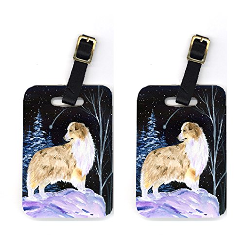 Pair of 2 Starry Night Australian Shepherd Luggage Tags