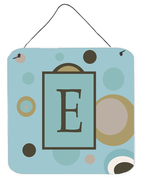 CJ1013-EDS66 Letter E Initial Monogram - Blue Dots Aluminium Metal Wall or Door Hanging Prints