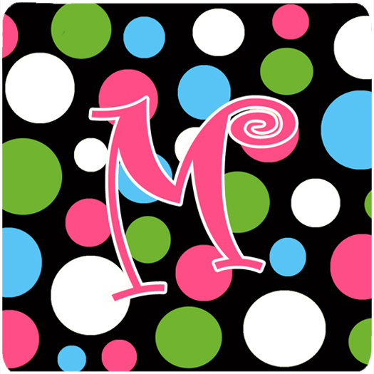 CJ1038-MFC Set of 4 Monogram - Polkadots and Pink Foam Coasters Initial Letter M