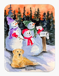 Snowman with Golden Retriever Mouse Pad & Hot Pad & Trivet