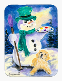 Snowman with Golden Retriever Mouse Pad & Hot Pad & Trivet