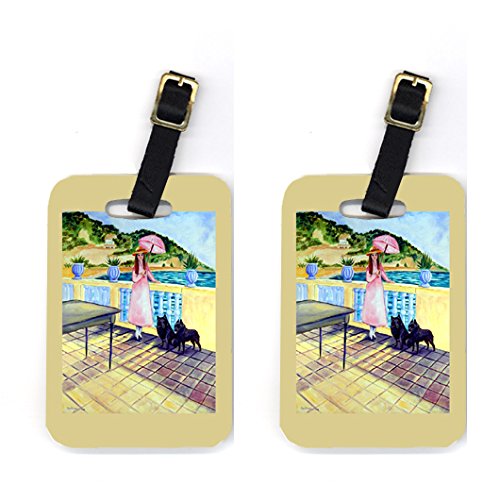 Pair of 2 Lady with her Schipperke Luggage Tags