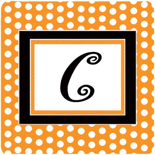Monogram - Orange Polkadots Foam Coasters Initial Letter C
