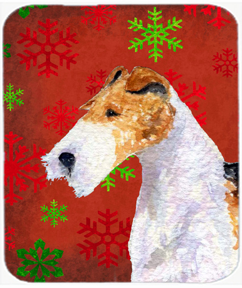 Fox Terrier Red and Green Snowflakes Christmas Mouse Pad, Hot Pad or Trivet